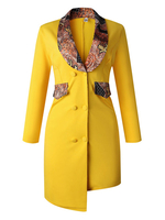 Femmes Blazer Décontracté Jaune Col Rabattu Manches Longues Boutons Manteau Asymétrique