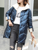Femmes Blue Puffer Manteaux avec poches Turndice Collier Bouton à manches longues manches décontractées
