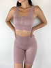 Femmes Blush Pink Activewear Vêtements de Yoga Polyester Manches courtes Vêtements dentraînement Sexy Tenue de Yoga