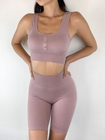 Femmes Blush Pink Activewear Vêtements de Yoga Polyester Manches courtes Vêtements dentraînement Sexy Tenue de Yoga