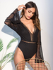 Femmes Body noir col V manches cloche découpé Backless Sexy Top