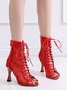 Femmes Bottes Fermeture Éclair Gobelet Talon Peep Toe En Cuir PU Verni Rouge Bottes Dété