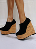 Femmes Bottes Micro Suede Upper Noir Peep Toe Talons Compensés