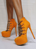 Femmes Bottes Sexy Bout Rond Chaînes Talon Aiguille Balle Orange Cuisse Haute Bottes
