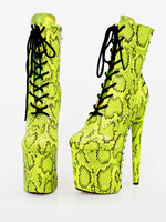 Femmes Bottes Sexy Bout Rond Chaussures À Lacets Imprimé Serpent Talon Aiguille Club Vert