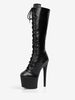 Femmes Bottes Sexy Bout Rond Glissière Géométrique Talon Aiguille Pôle Danse Noir