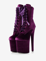 Femmes Bottes Sexy Chaussures Bout Rond À Lacets Talon Aiguille Club Violet