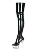 Femmes bottes Sexy femmes bout rond fermeture éclair talon aiguille cuissardes noires sur les bottes au genou