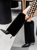 Femmes Bottes Talon Aiguille Bout Pointu Bottes Noires Au Genou