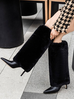 Femmes Bottes Talon Aiguille Bout Pointu Bottes Noires Au Genou