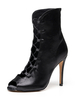 Femmes Bottes Talon Aiguille Peep Toe Soie Et Satin Noir Bottes Dété