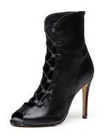 Femmes Bottes Talon Aiguille Peep Toe Soie Et Satin Noir Bottes Dété