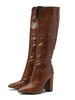 Femmes Bottes Talon Chunky Bout Pointu Bottes Au Genou Marron Foncé