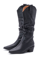 Femmes Bottes Talon Chunky Bout Pointu Bottes Martin Noir Bottes Mi-mollet