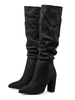 Femmes Bottes Talon Chunky Bout Pointu Micro Daim Bottes Martin Bottes Au Genou