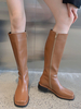 Femmes Bottes Talon Chunky Café Marron Fermeture Éclair Bottes Hautes Au Genou