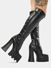 Femmes bottes talon chunky talon rond plateau noir au genou noir-hauts bottes