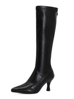 Femmes Bottes Talon Stletto Bout Pointu En Cuir PU Noir Bottes Hautes