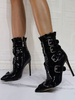 Femmes Bottes Verni PU Upper Noir Bout Pointu Stiletto Heel Patent PU High-Tops Bottines