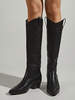 Femmes bottillons Chaînes Chunky Heel pointu oie noire genou bottes hautes