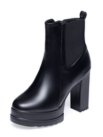 Femmes bottines à talons hauts plateforme en cuir Synthétique noir bout rond bottines à talons épais