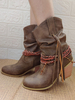 Femmes Bottines Café Marron Synthétique Cuir Bout Rond Cowgirl Bottines À Talon Chunky