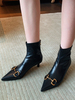 Femmes Bottines Chaînes Bout Pointu Chaton Talon PU Cuir Noir Bottines