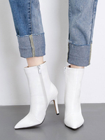 Femmes Bottines Chaînes Bout Pointu Talon Aiguille En Cuir PU Blanc Bottines