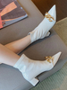 Femmes Bottines Chaînes Bout Pointu Talon Chunky PU Cuir Bottines Blanches