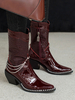 Femmes Bottines Chaînes Imprimé Poisson Bottes Mi-Mollet Talon Chunky Bottes Martin Bordeaux