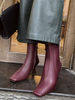 Femmes Bottines En Cuir Synthétique Bordeaux Bout Carré Talon Haut Patched Bottes