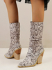 Femmes Bottines En Cuir Synthétique Bout Pointu Blanc Imprimé En Peau De Serpent Bottes À Talon Chunky