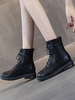 Femmes Bottines en cuir Synthétique Bout pointu noir Bottes à lacets plates