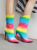 Femmes Bottines En Cuir Synthétique Bout Pointu Rouge Arc-en-ciel Color Block Ombre Bottes