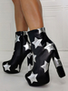 Femmes bottines en cuir Synthétique plate-forme bout rond motif étoile talon épais ciel chaussons hauts