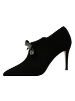 Femmes Bottines En Daim Noir Bout Pointu Strass Bow Bottines À Talons Hauts