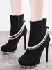 Femmes Bottines en daim Perles noires Bout rond Zip Up Bottes à talons hauts