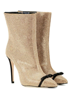 Femmes Bottines en tissu à paillettes or clair avec des nœuds bout pointu et talons aiguilles