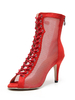 Femmes Bottines Fermeture Éclair Talon Aiguille Peep Toe Maille Micro Daim Rouge Bottes Dété