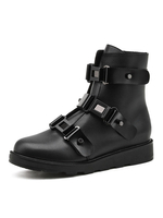 Femmes Bottines noir en cuir Synthétique Boucle à bout rond plat Bottes