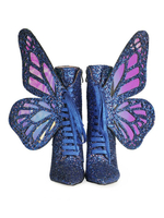 Femmes Bottines Paillettes Tissu Bleu Papillon Bout Pointu Talons Hauts Bottes Courtes