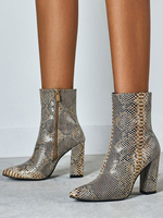 Femmes Bottines Python Bout Pointu Imprimé Serpent Talon Chunky Bottines En Cuir Synthétique