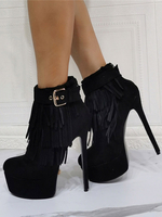 Femmes bout rond talon aiguille micro daim supérieur sans lacet bottines noires