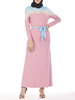 Femmes caftan robe arabe vêtements rose musulman manches longues couleur bloc robe