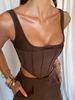 Femmes Cami Top Café Marron Bateau Cou Sans Manches Dos Nu Lycra Spandex Skinny Camis
