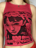 Femmes Cami Top Rouge Foncé Sans Manches Imprimé Stretch Boutons Plissé Bijou Cou Polyester T-shirt
