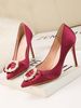 Femmes chaussures de soirée à talons hauts bordeaux bout pointu talon aiguille strass chaussures de soirée