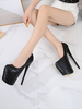 Femmes Chaussures Plateforme Talons Noir Chaussures carrés de Sexy Toe