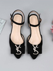 Femmes Chaussures Plates Bout Pointu Noir Slingbacks Détails En Métal Bride De Cheville Ballerines