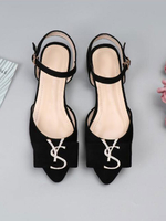 Femmes Chaussures Plates Bout Pointu Noir Slingbacks Détails En Métal Bride De Cheville Ballerines